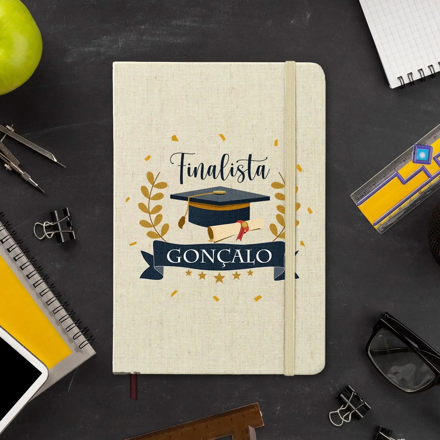 bloco de notas personalizado para finalista com nome