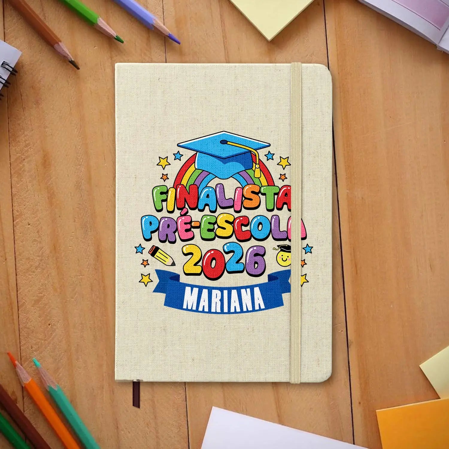 bloco de notas finalista personalizado com nome e ano