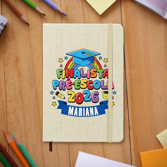 bloco de notas finalista personalizado com nome e ano