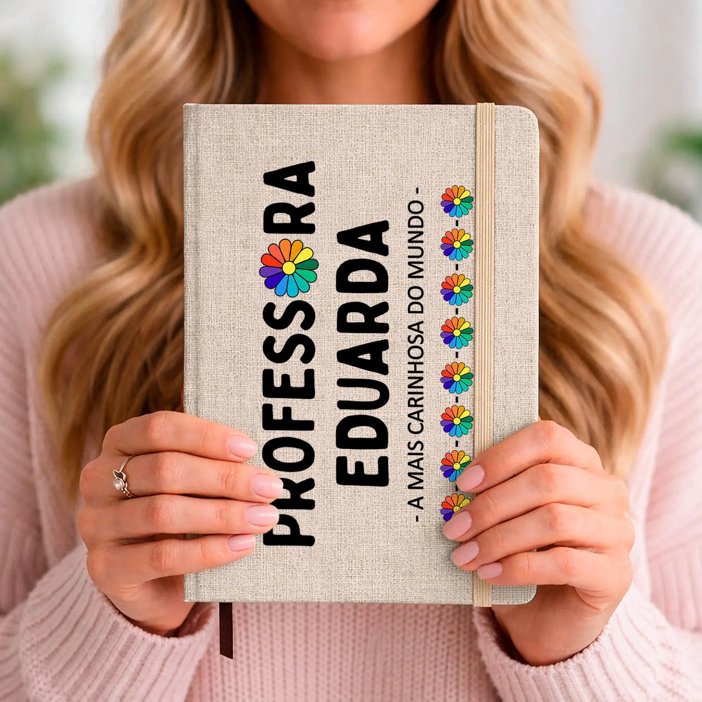 bloco de notas professora personalizado com nome e frase