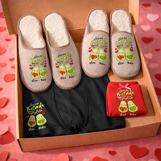 Box Dia dos Namorados personalizada com nome(s) e composta por chinelos, boxer e cueca.