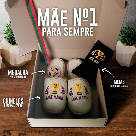 Box Medalha + Chinelos + Meias "1º Lugar"