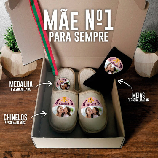 Box Medalha + Chinelos + Meias "1º Lugar"