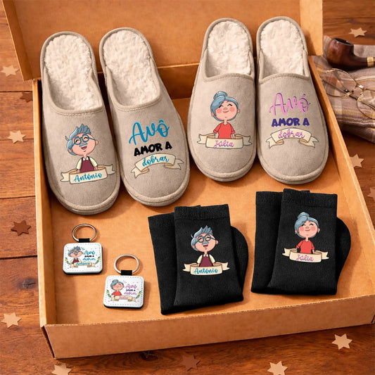 Pack 2 Boxes "Amor a dobrar" – Chinelos + Meias + Porta-chaves