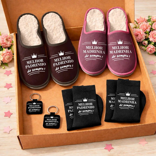Pack 2 Boxes "Melhor de sempre!" – Chinelos + Meias + Porta-chaves