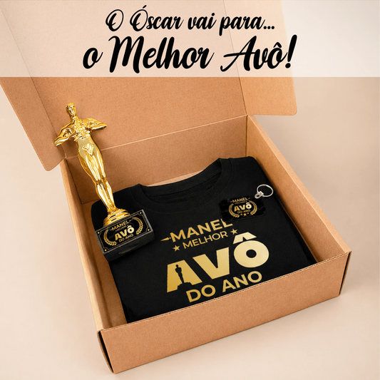 Box T-shirt + Troféu + Porta-chaves "Óscar: melhores avós do ano"