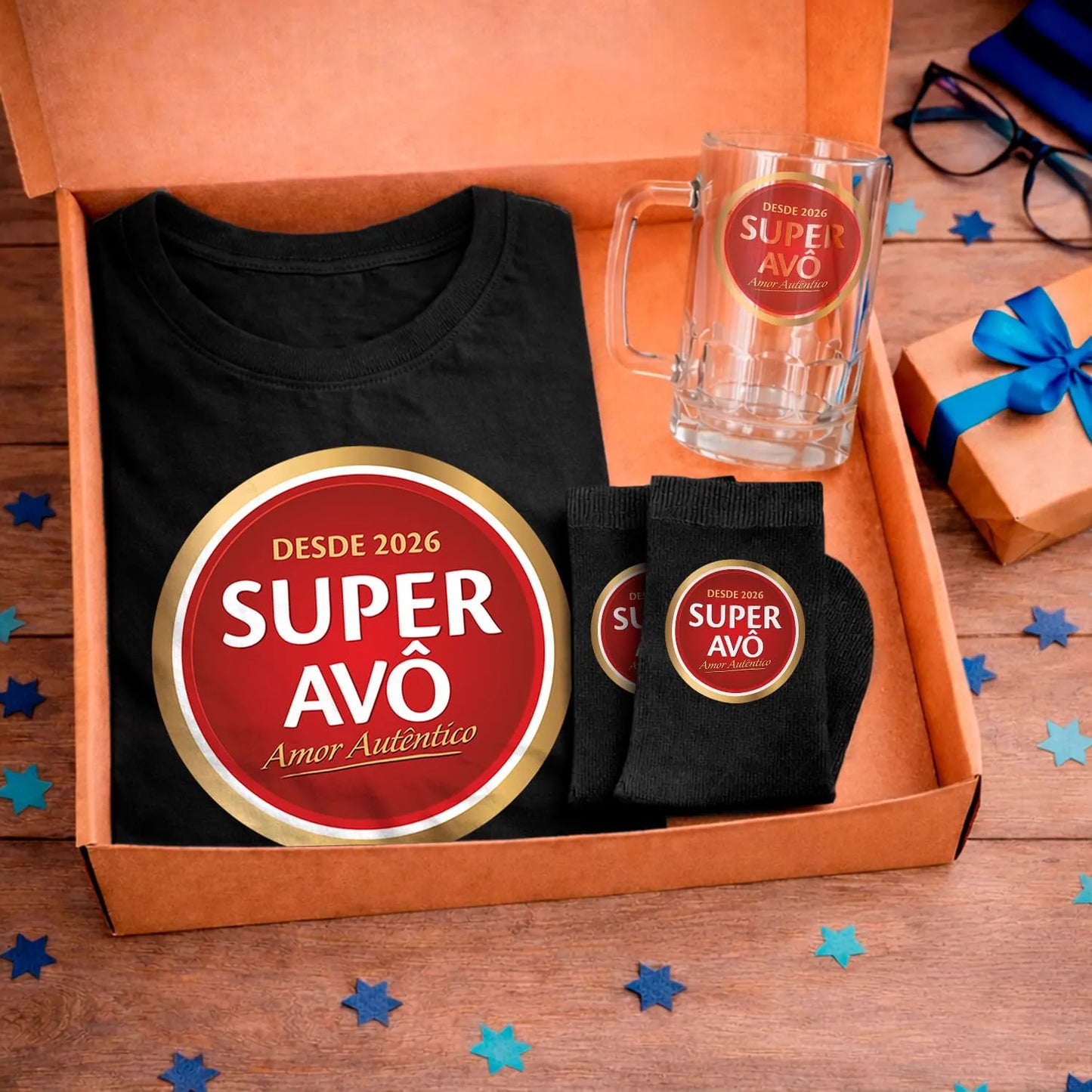Box T-shirt + Caneca para Cerveja + Meias "Super"