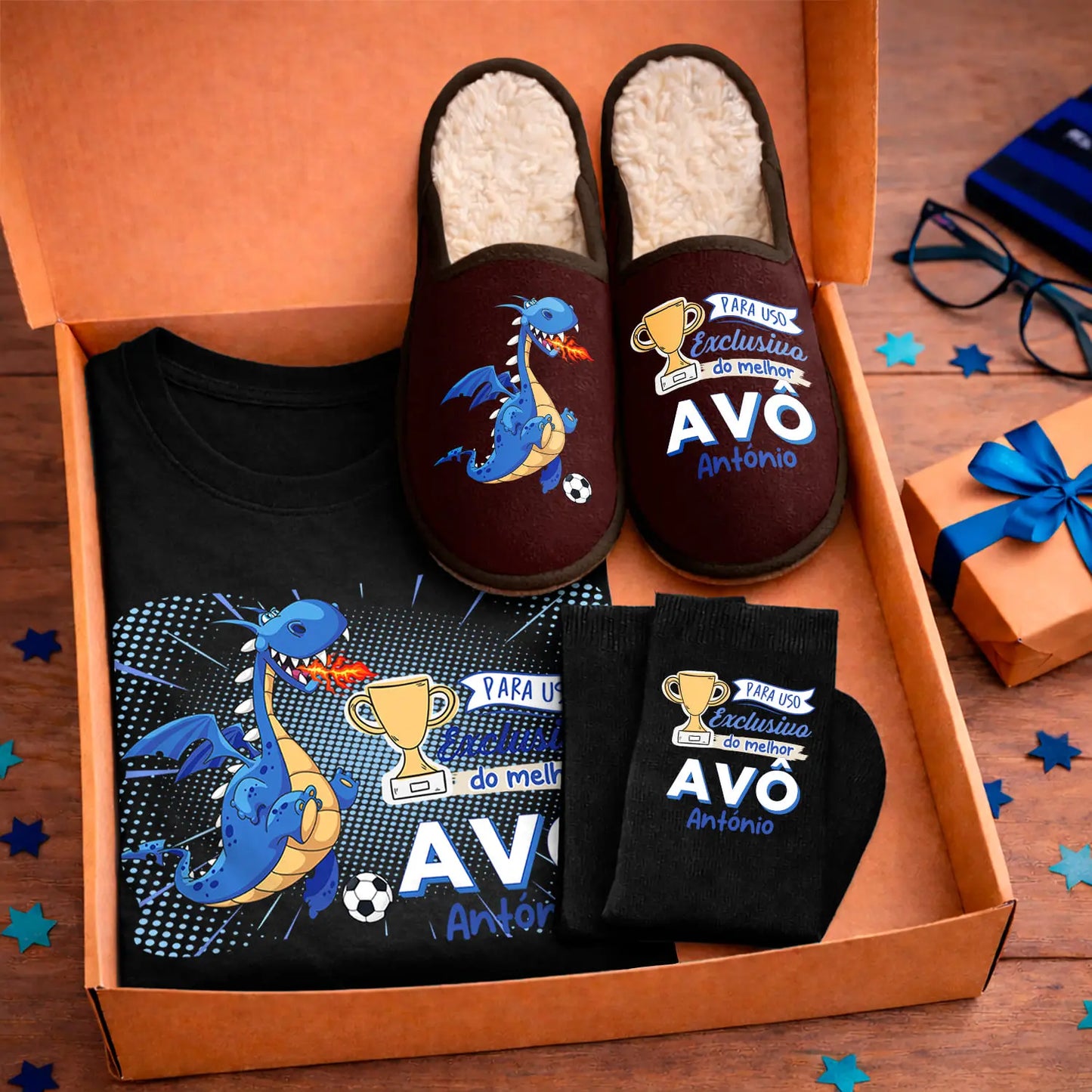 Box T-shirt + Chinelos + Meias "Futebol"