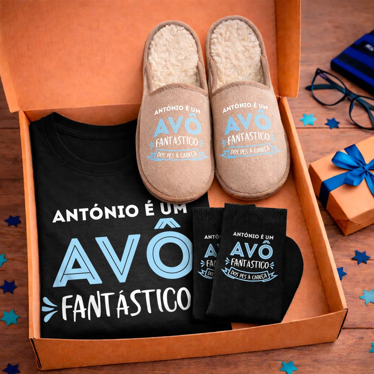 Box T-shirt + Chinelos + Meias "Fantástico"