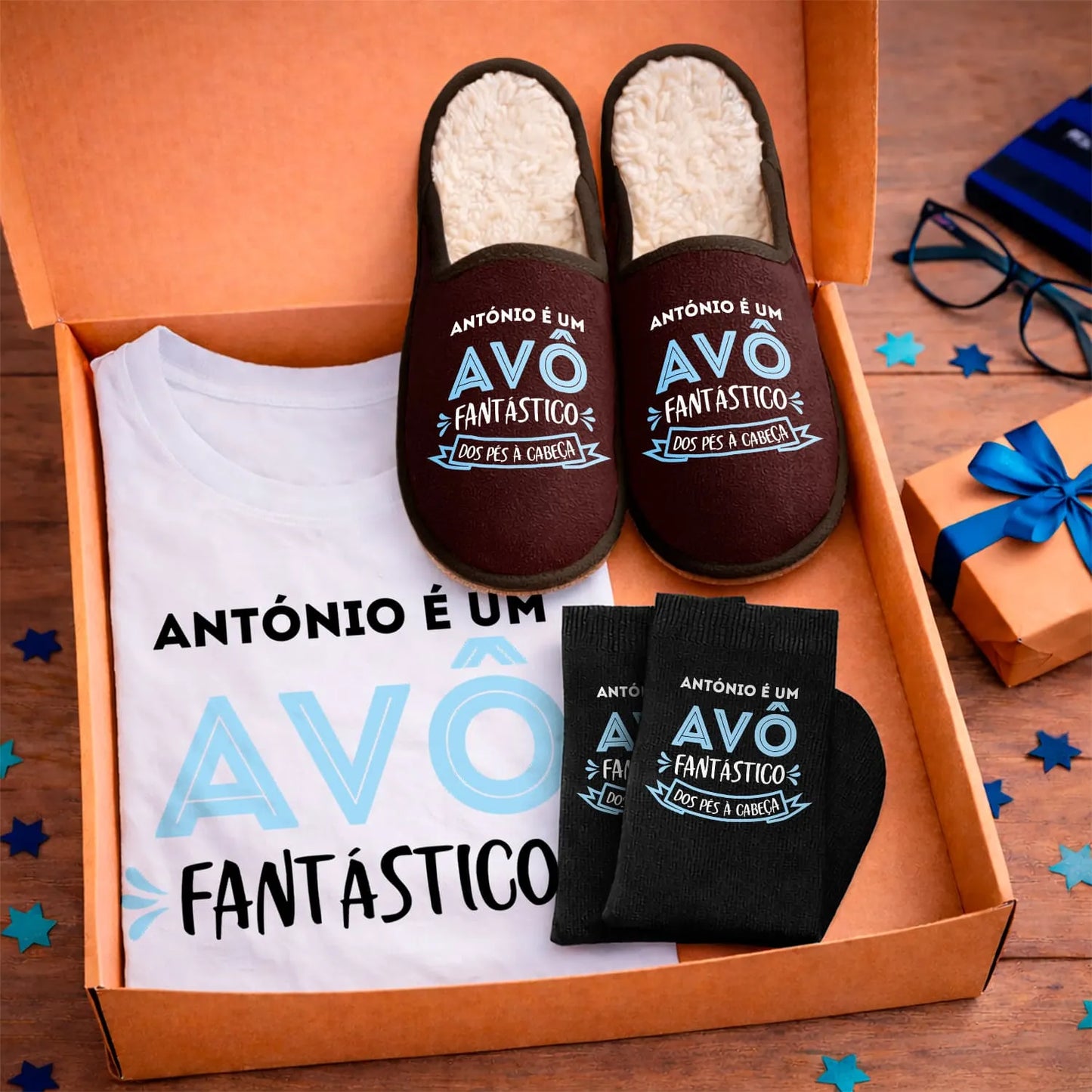 Box T-shirt + Chinelos + Meias "Fantástico"
