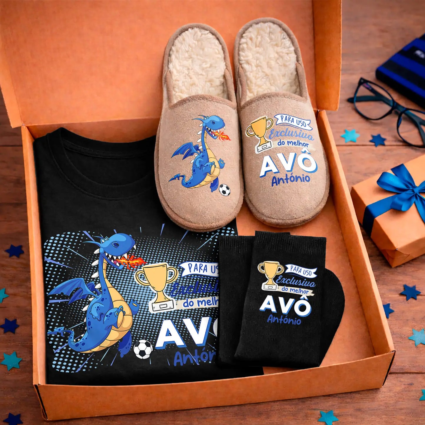 Box T-shirt + Chinelos + Meias "Futebol"
