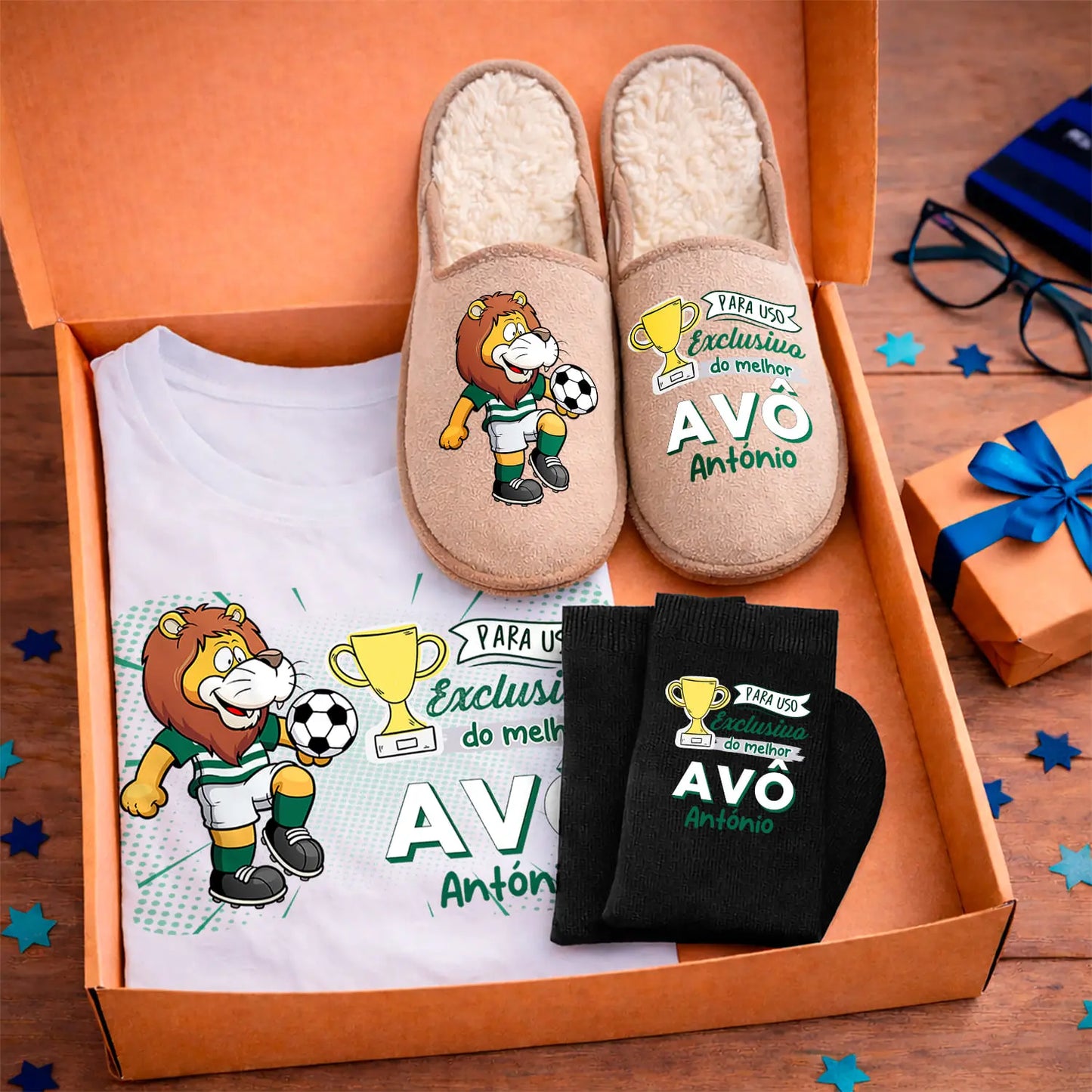 Box T-shirt + Chinelos + Meias "Futebol"