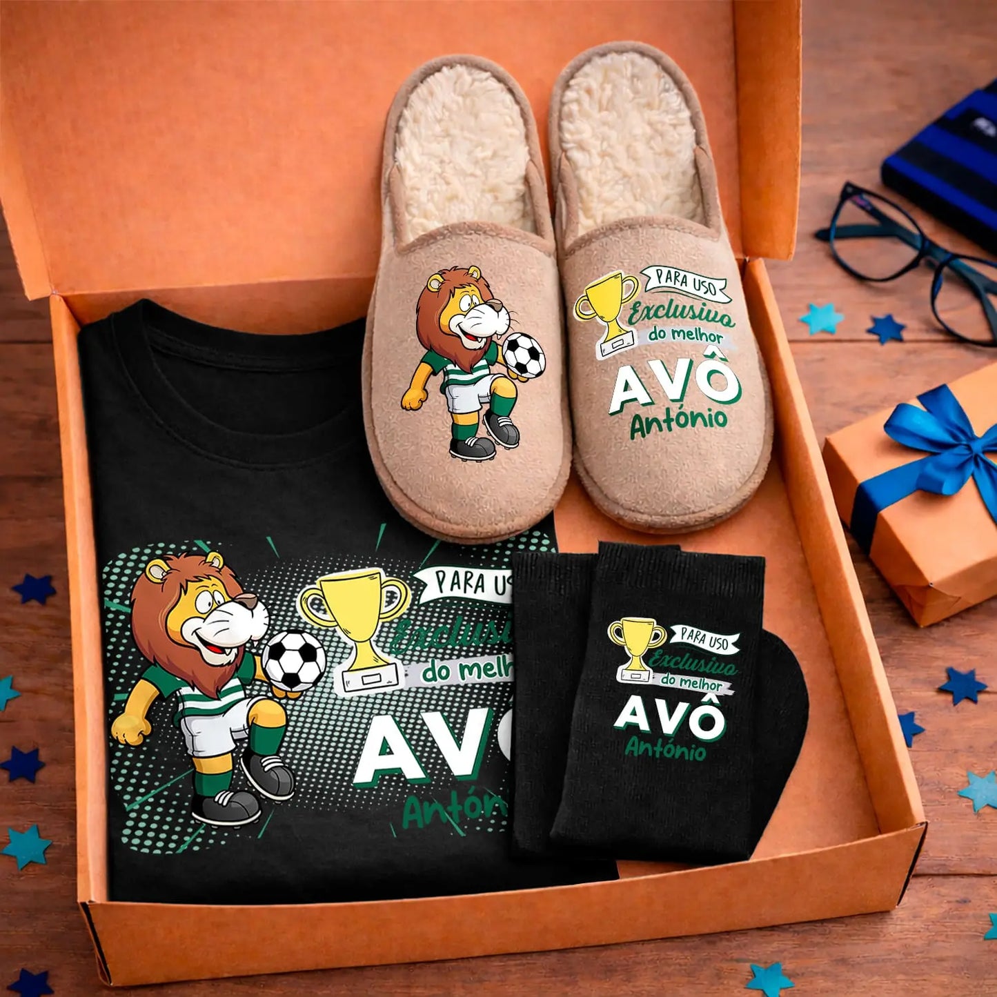 Box T-shirt + Chinelos + Meias "Futebol"