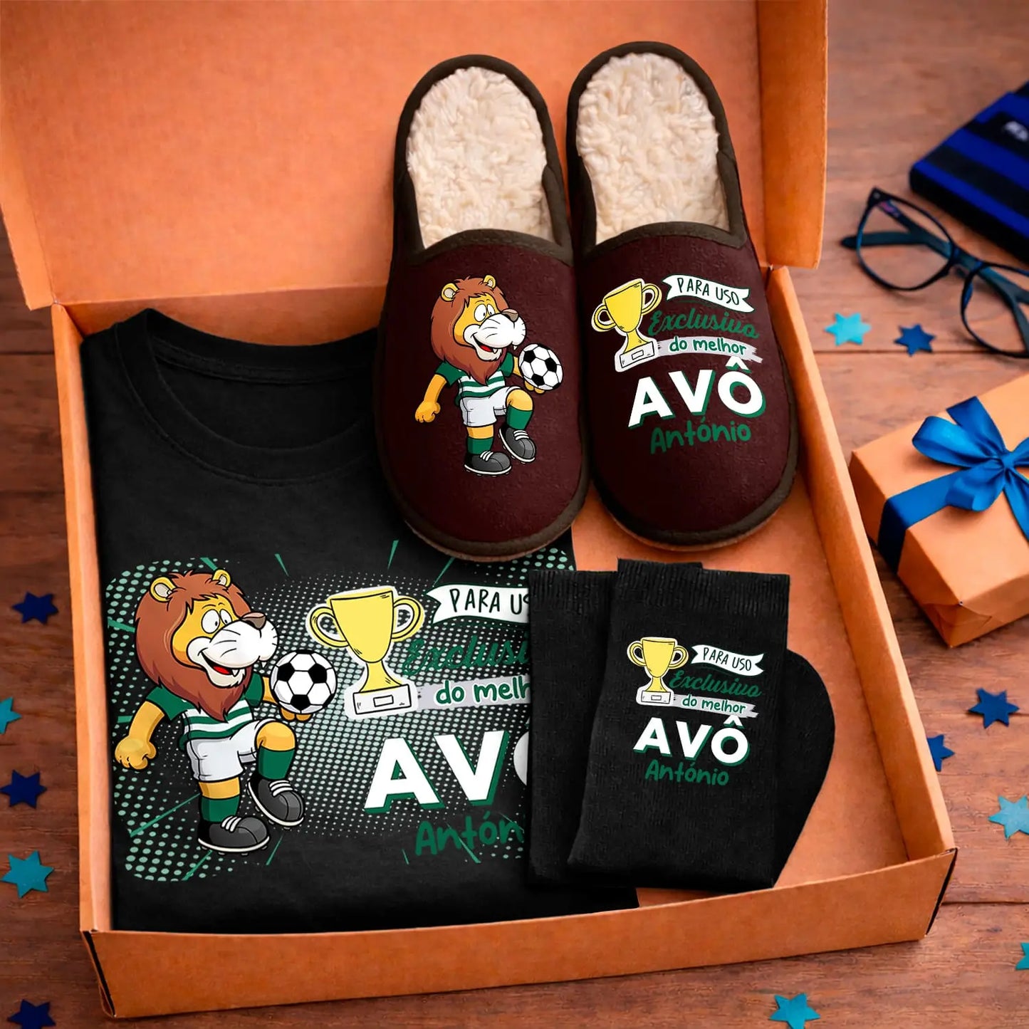 Box T-shirt + Chinelos + Meias "Futebol"