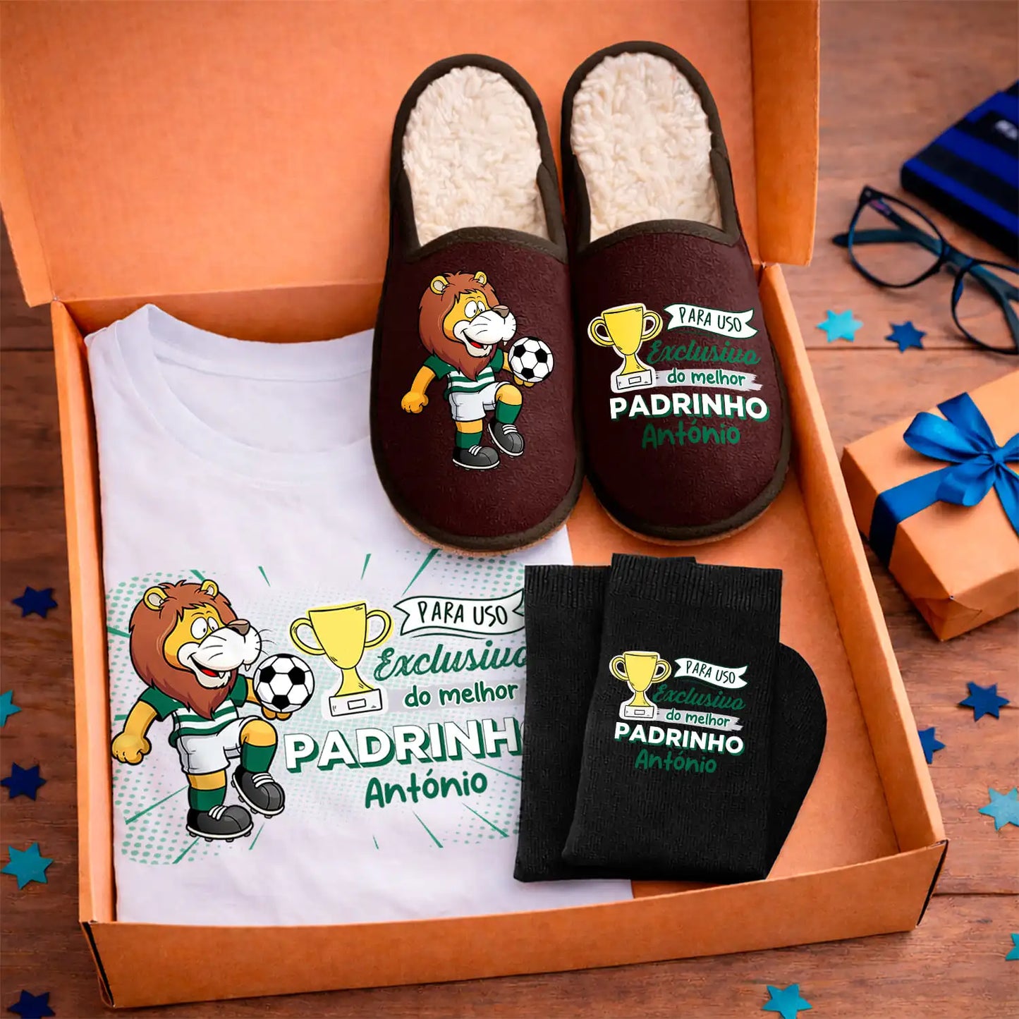 Box T-shirt + Chinelos + Meias "Futebol"