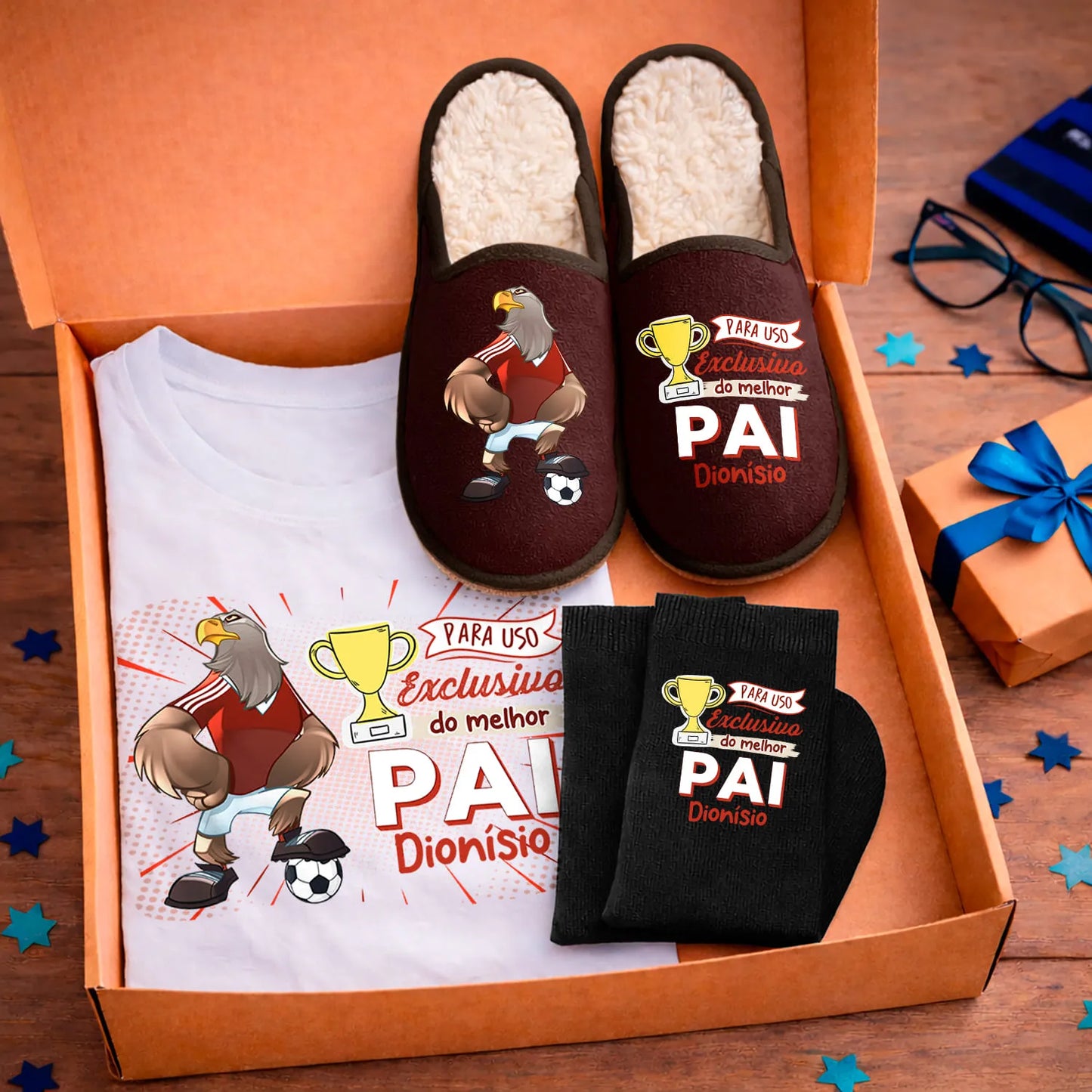 Box T-shirt + Chinelos + Meias "Futebol"