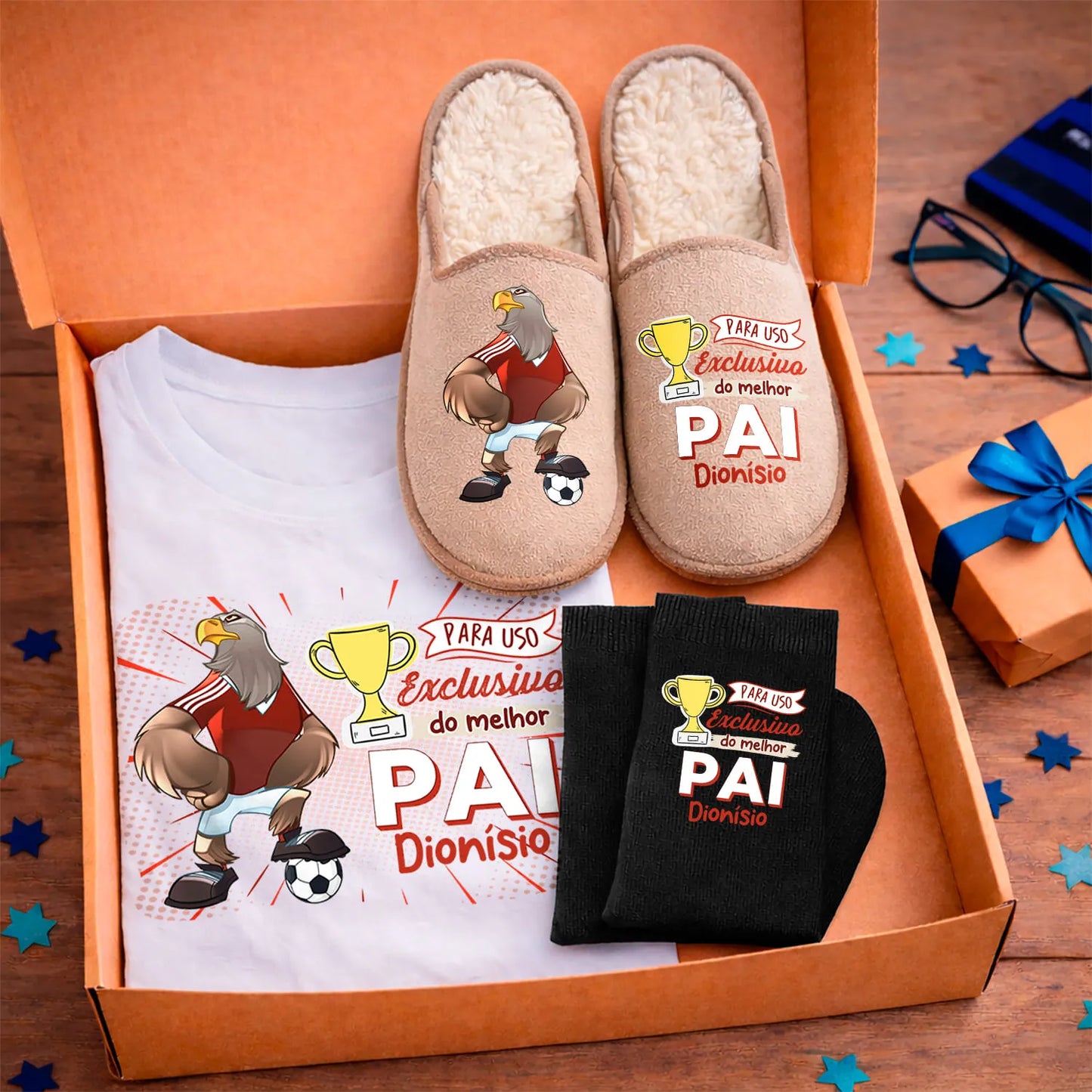 Box T-shirt + Chinelos + Meias "Futebol"