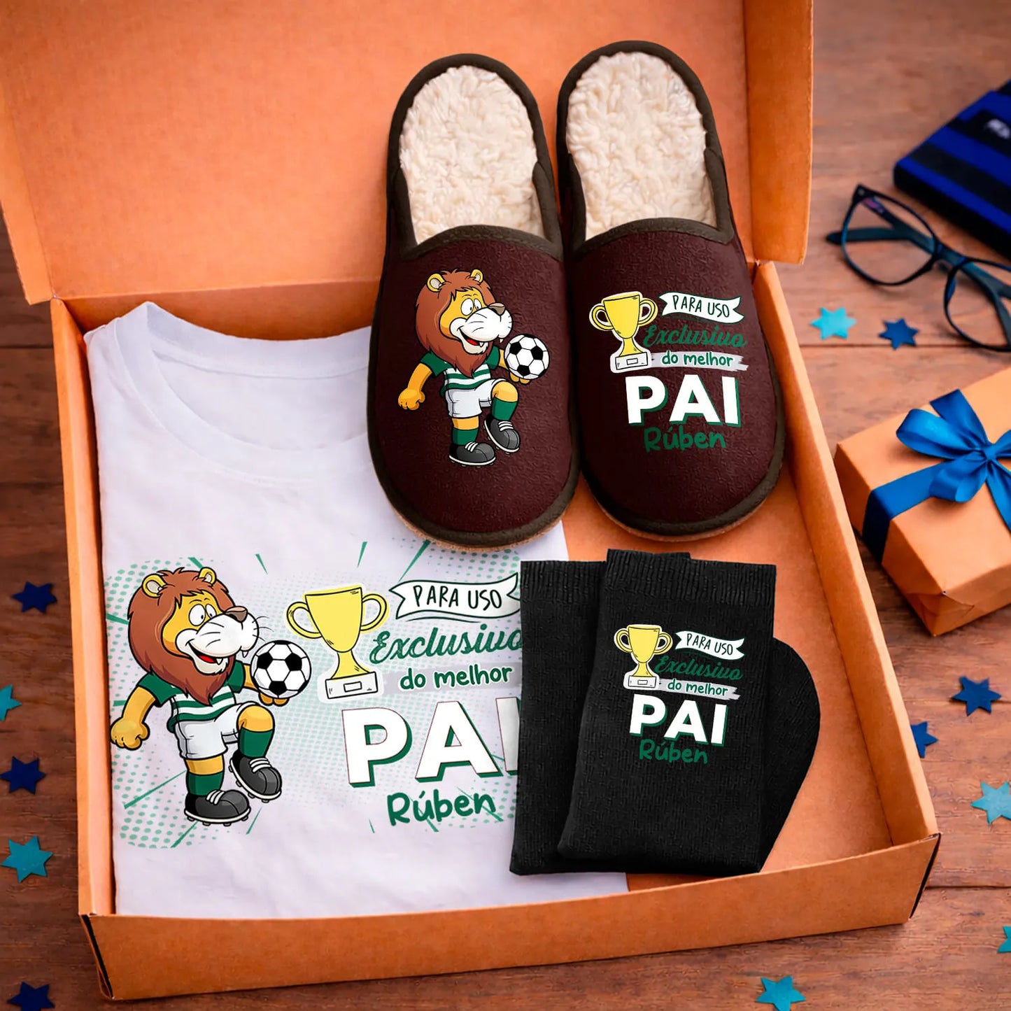 Box T-shirt + Chinelos + Meias "Futebol"