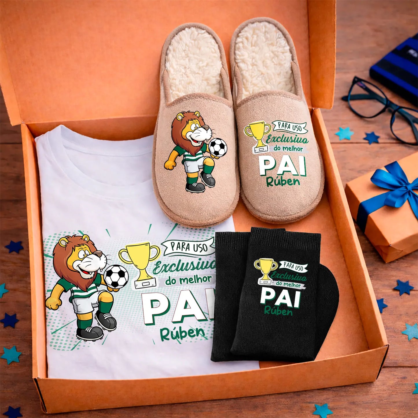 Box T-shirt + Chinelos + Meias "Futebol"