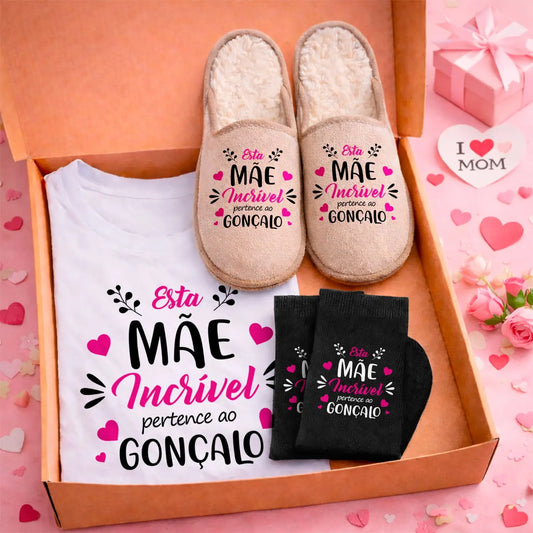 Box T-shirt + Chinelos + Meias "Incrível"
