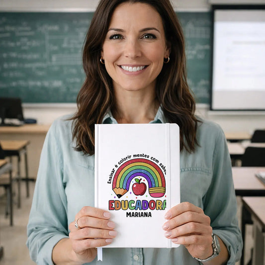 caderno educadora personalizado com nome e frase