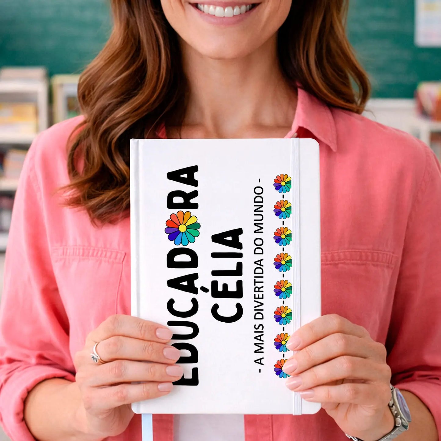 caderno educadora personalizado com nome e frase
