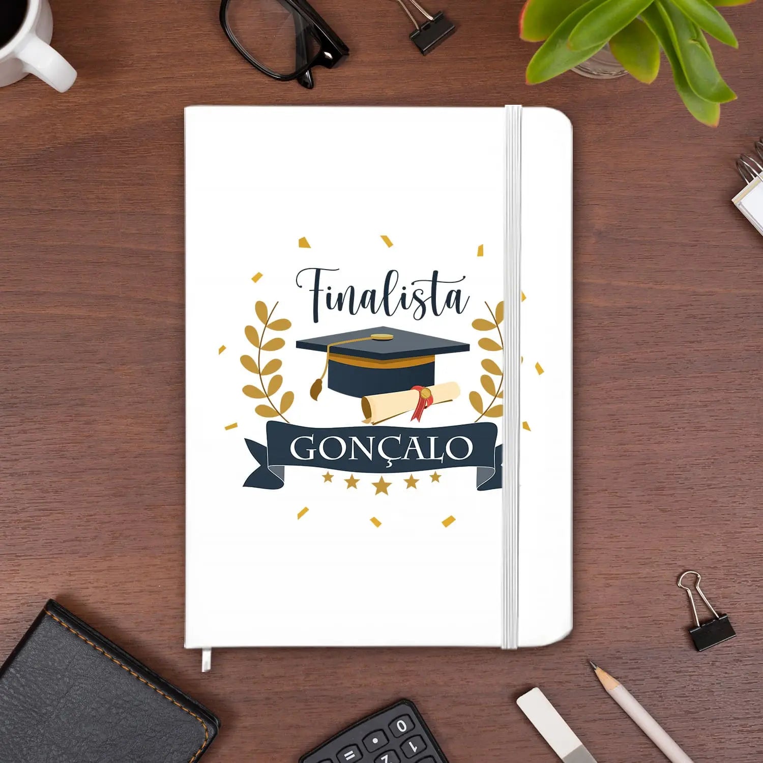 caderno personalizado para finalista com nome 