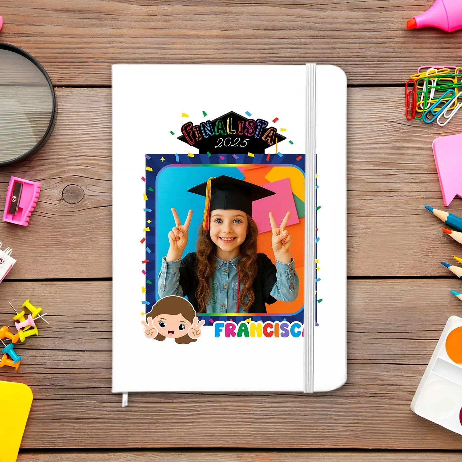caderno finalista personalizado com fotografia, nome e ano