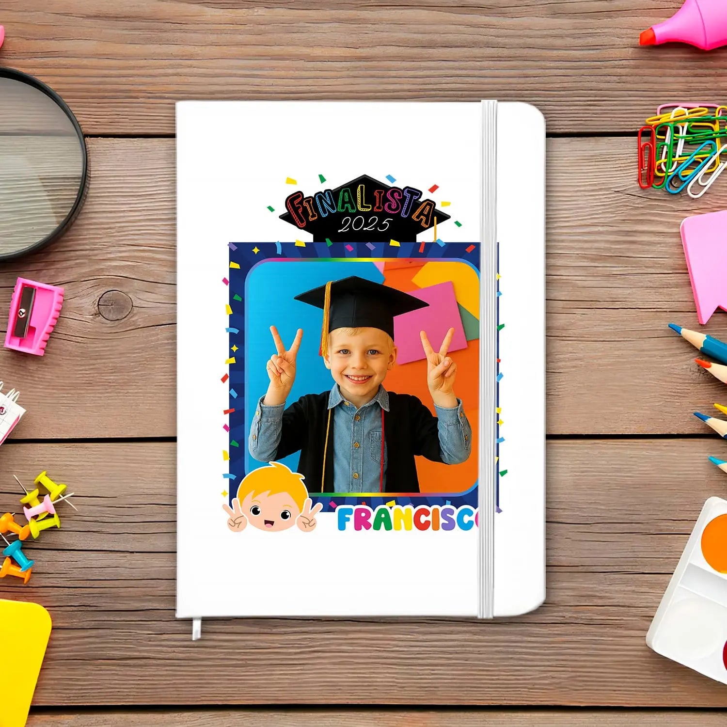 caderno finalista personalizado com fotografia, nome e ano