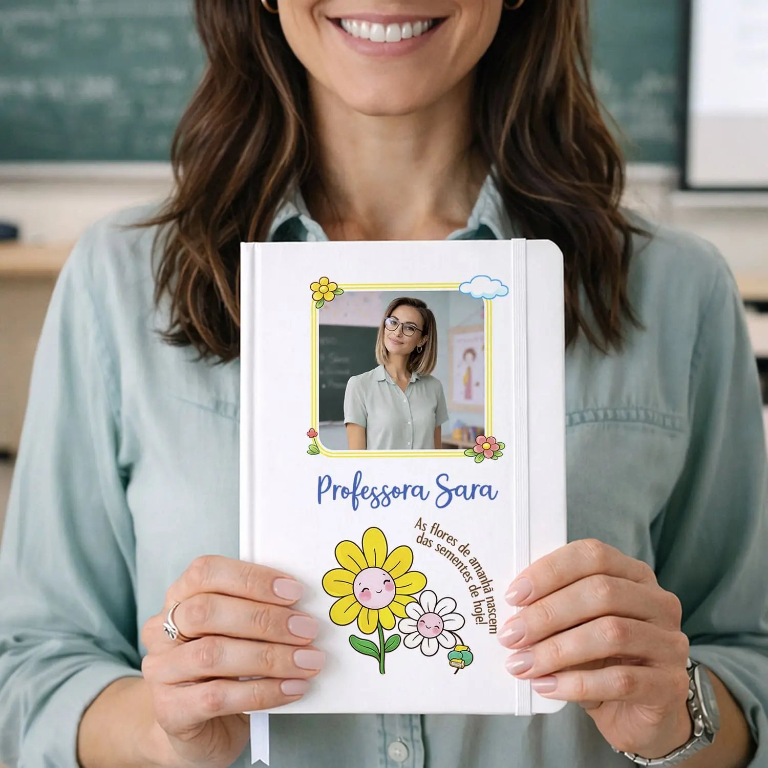 caderno professora personalizado com fotografia e nome