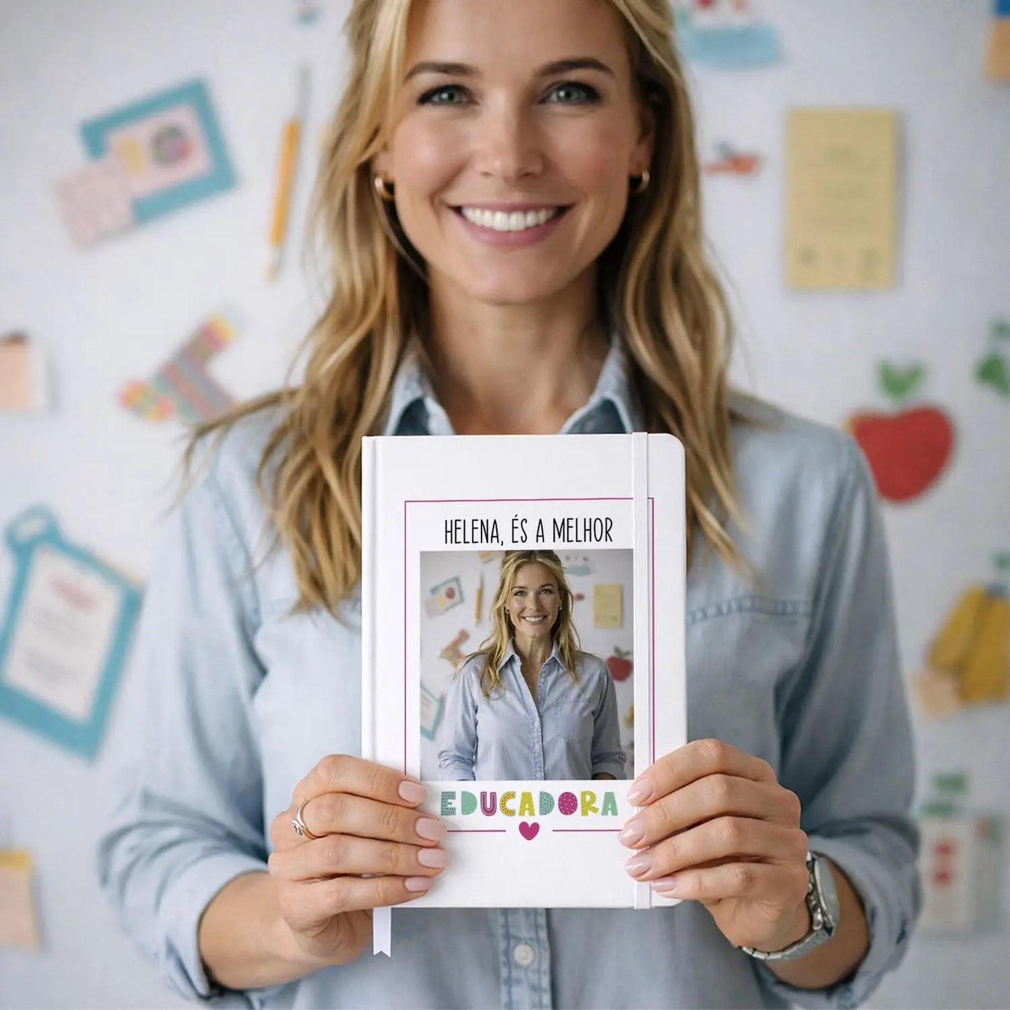 caderno educadora personalizado com nome e fotografia