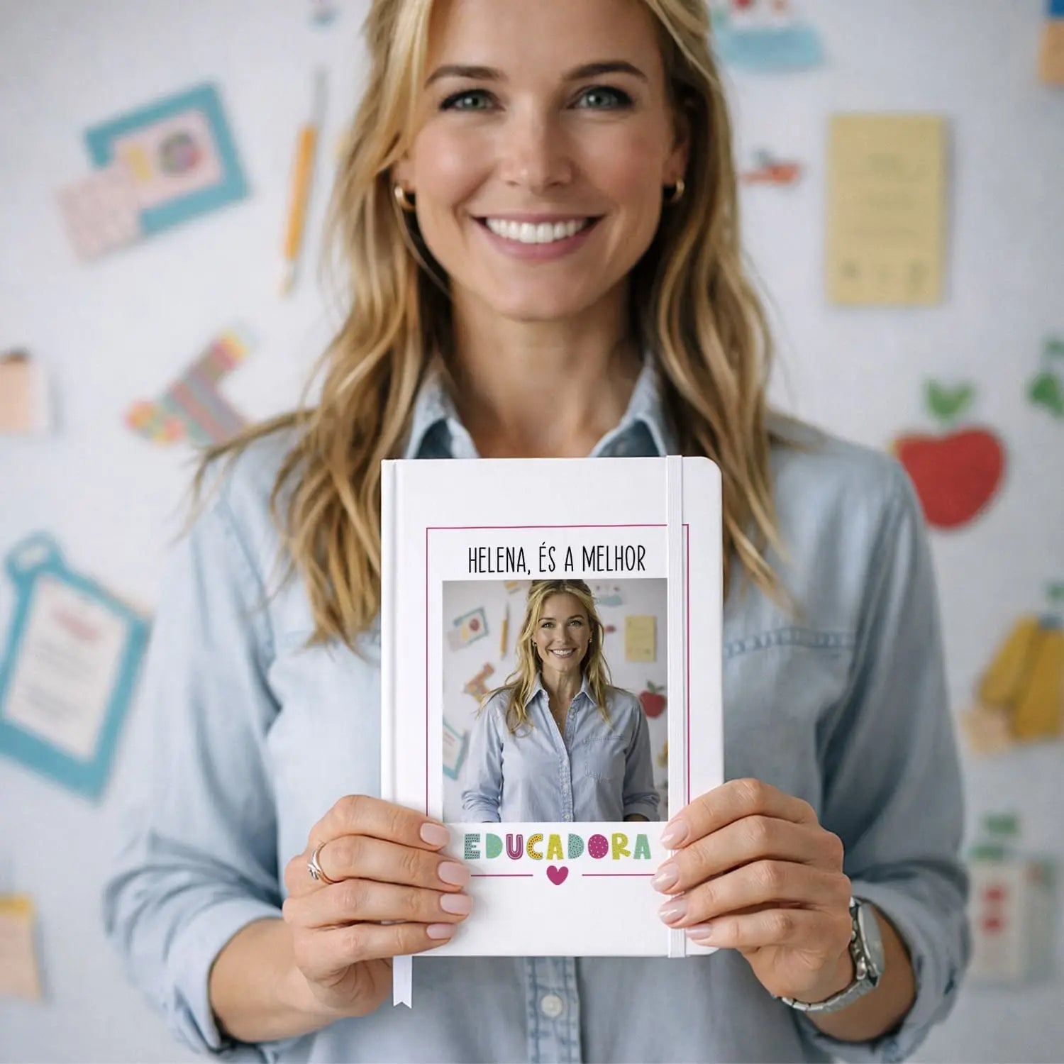 caderno educadora personalizado com nome e fotografia