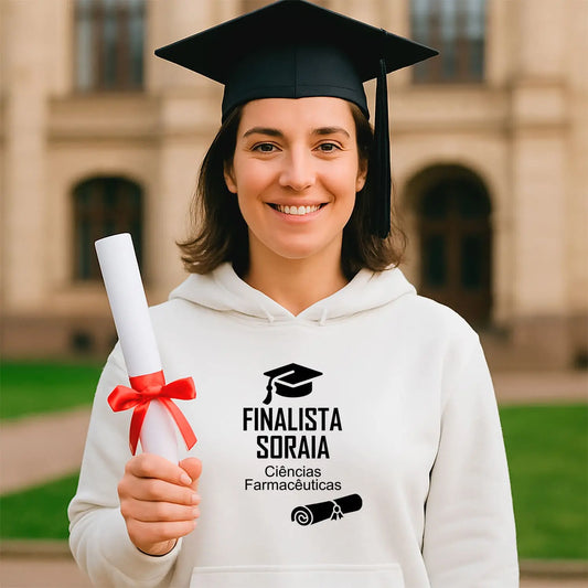 Sweatshirt personalizada para finalista com nome e curso ou ano escolar — 9.º e 12.º anos ou universidade. 