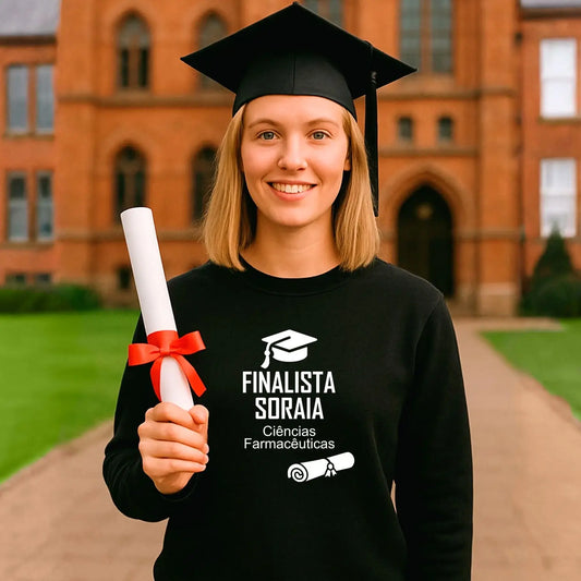 Camisola personalizada para finalista com nome e curso ou ano escolar — 9.º e 12.º anos ou universidade. 