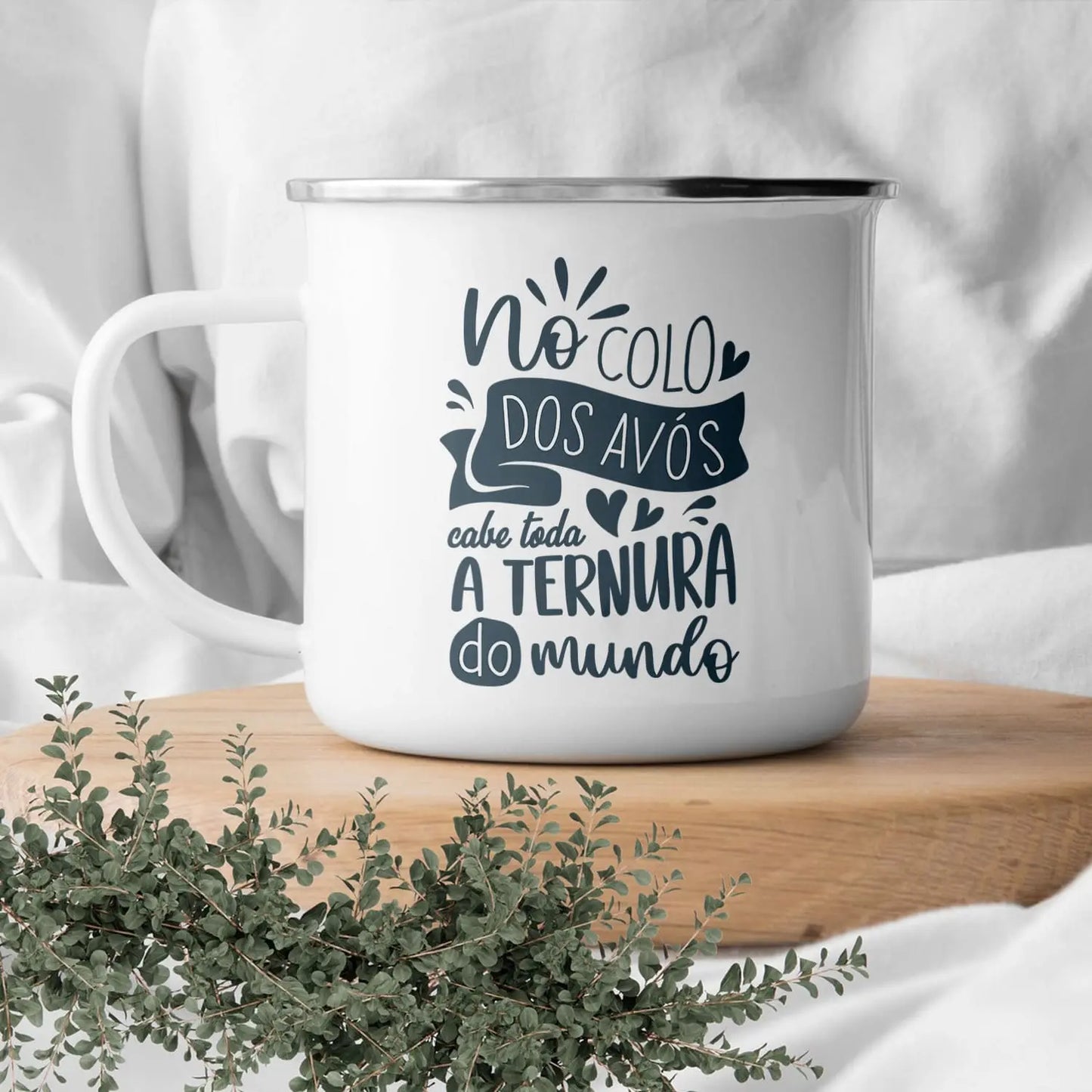 caneca de esmalte personalizada para avós com mensagem especial