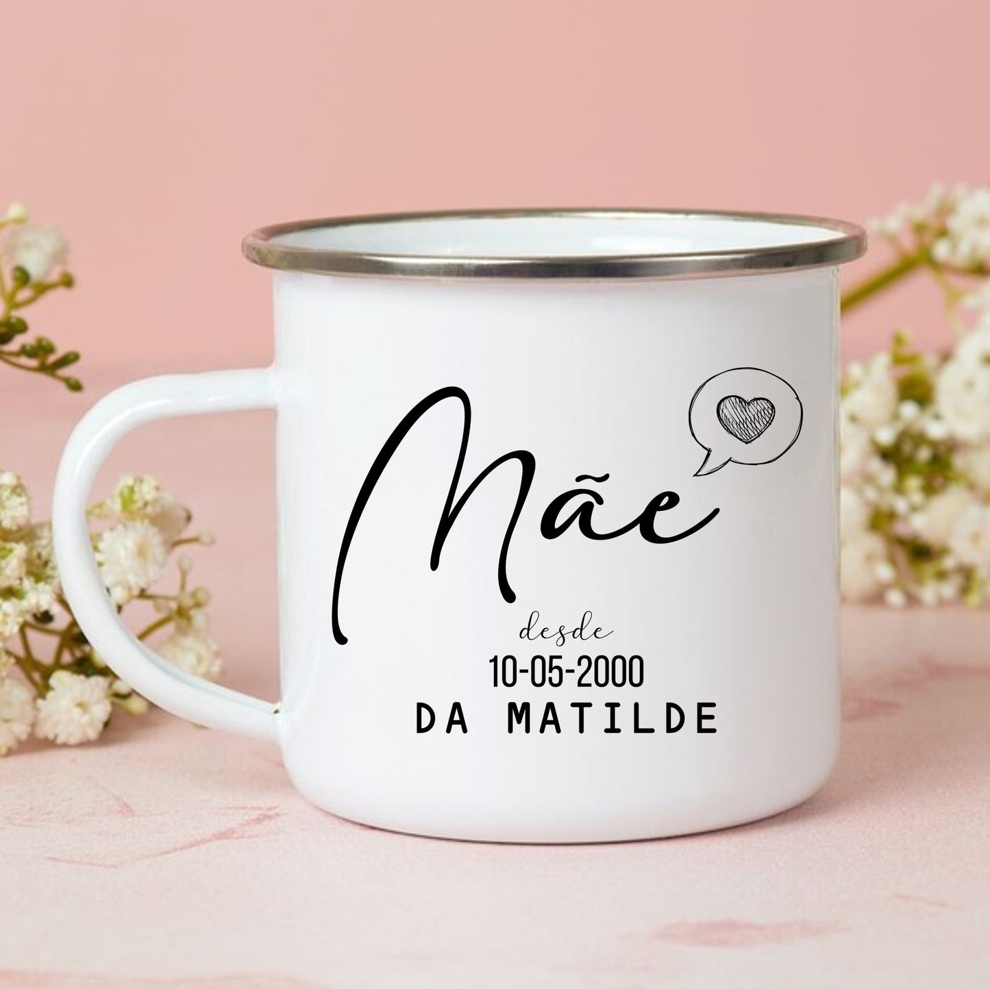 Caneca de Esmalte "Heart Chat"