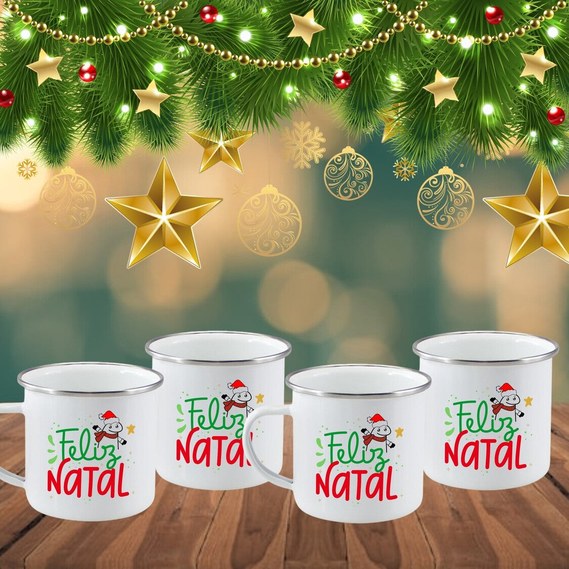 Conjunto 4 Canecas de Esmalte "Flork de Natal"