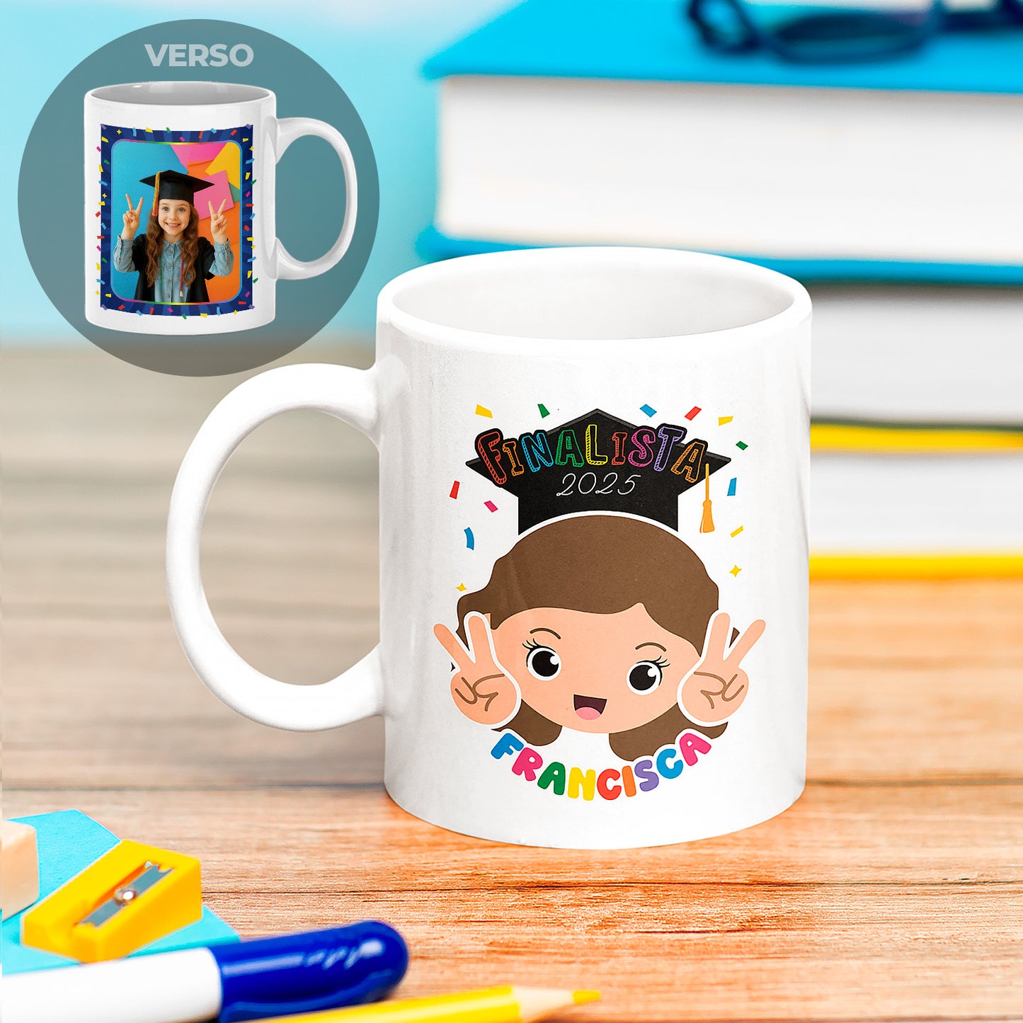 caneca finalista personalizada com nome, ano e fotografia