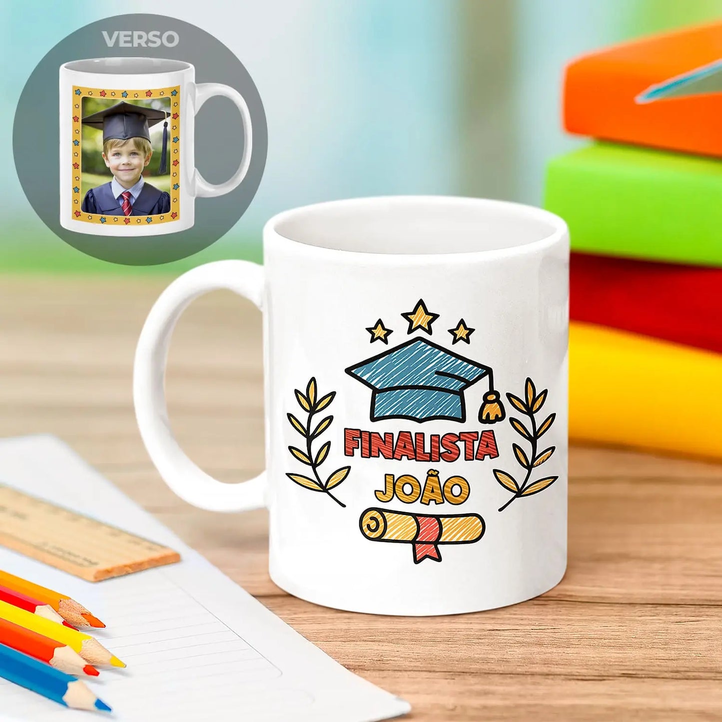 caneca finalista personalizada com nome e fotografia