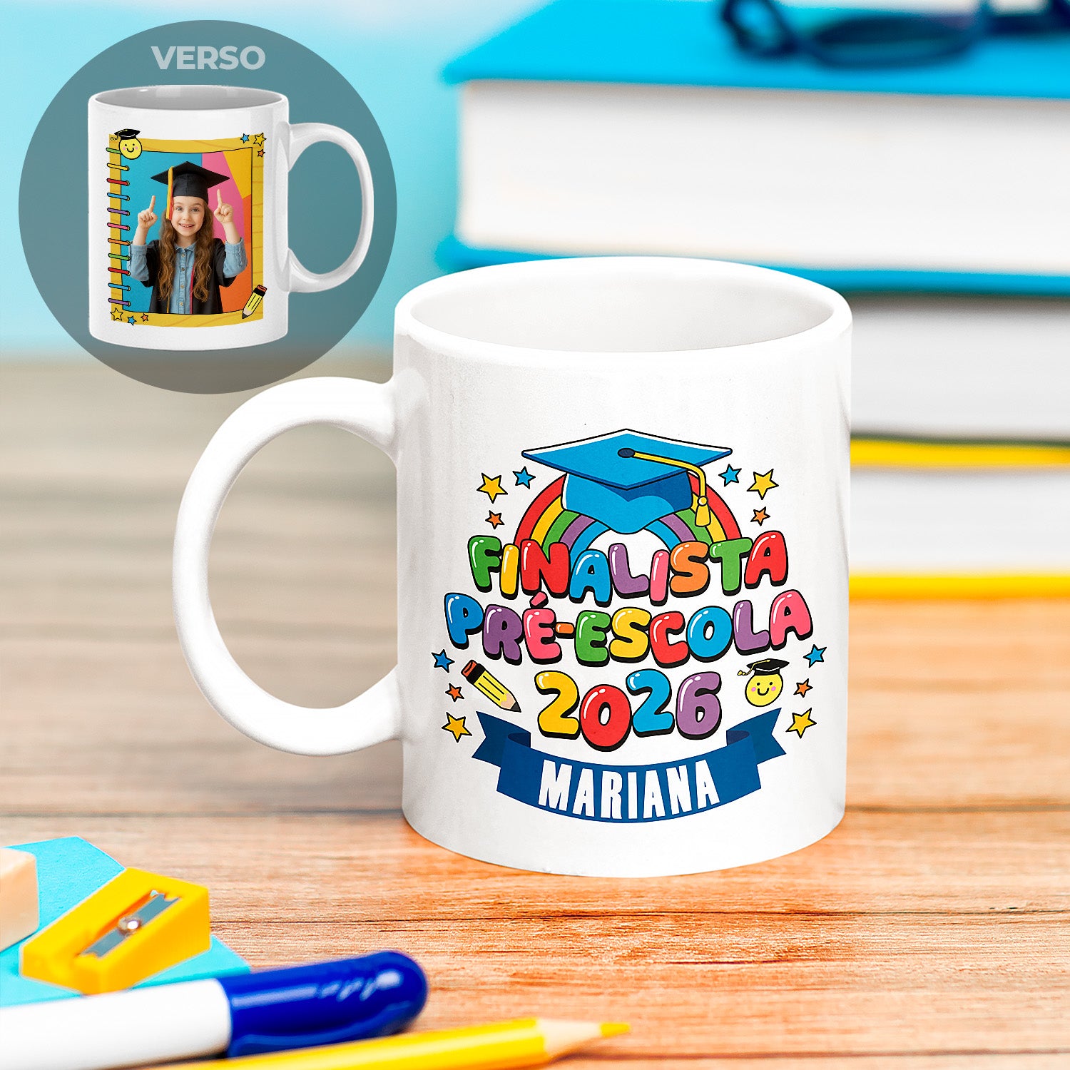 caneca finalista personalizada com nome, ano e fotografia