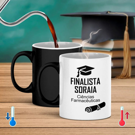 Caneca mágica personalizada para finalista com nome, curso ou ano escolar e fotografia — 9.º e 12.º anos ou universidade. 