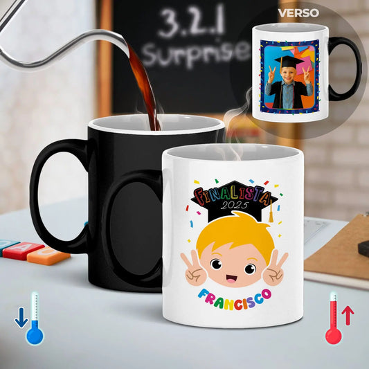 caneca mágica finalista personalizada com fotografia, nome e ano