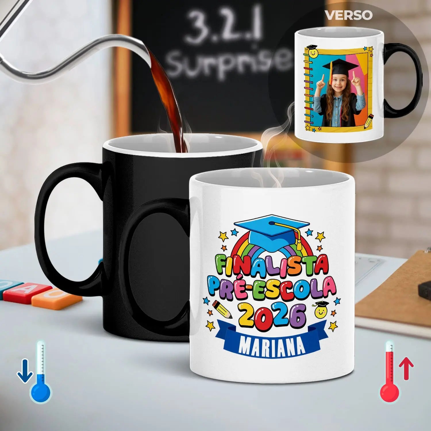 caneca mágica finalista personalizada com fotografia, nome e ano