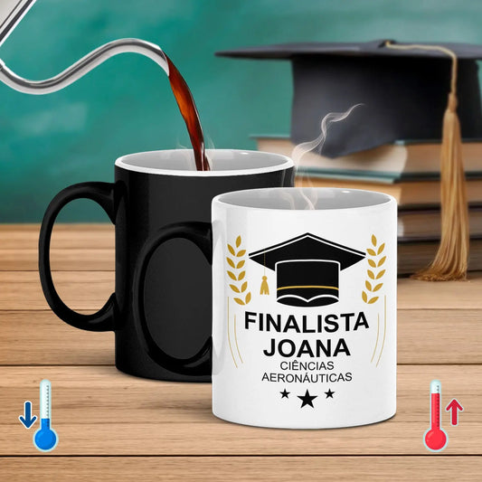 caneca mágica personalizada para finalista com nome, curso ou ano escolar e fotografia