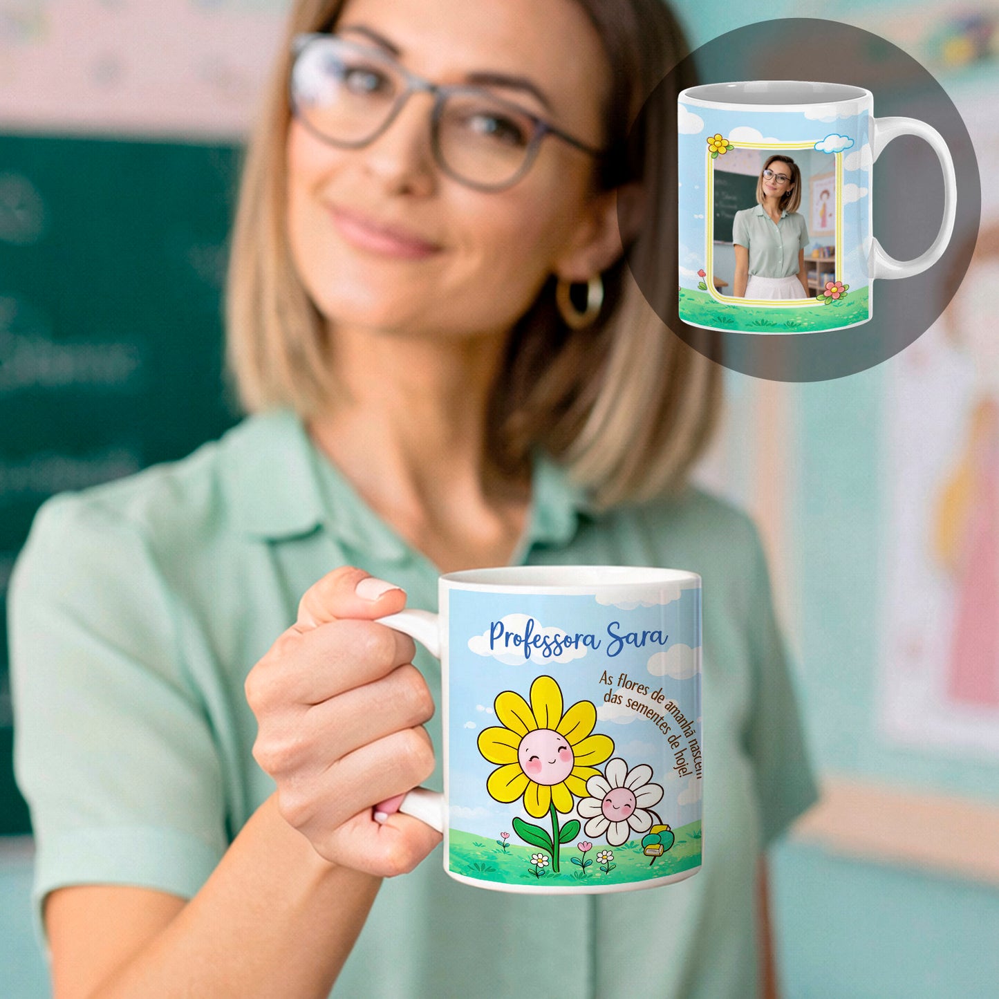caneca professora personalizada com fotografia e nome