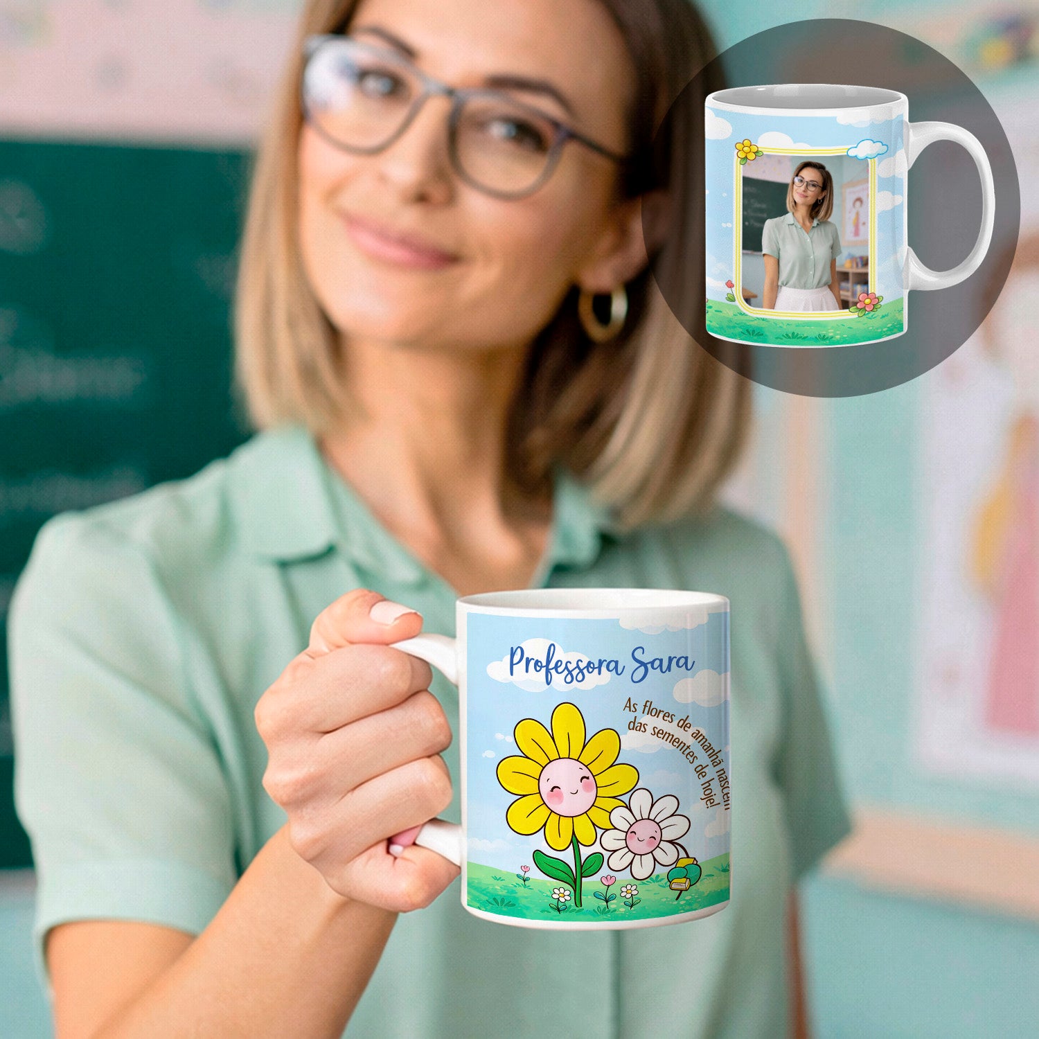 caneca professora personalizada com fotografia e nome
