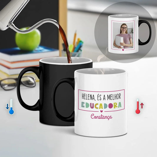 caneca mágica educadora personalizada com nome e fotografia