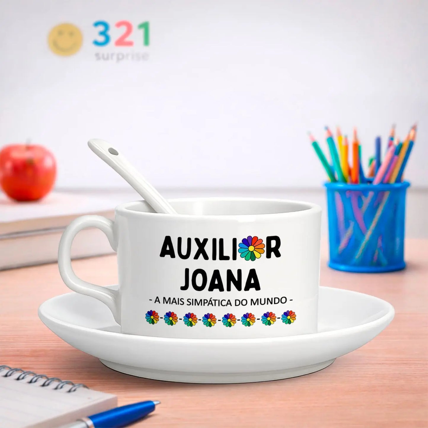 chávena auxiliar personalizada com nome e frase