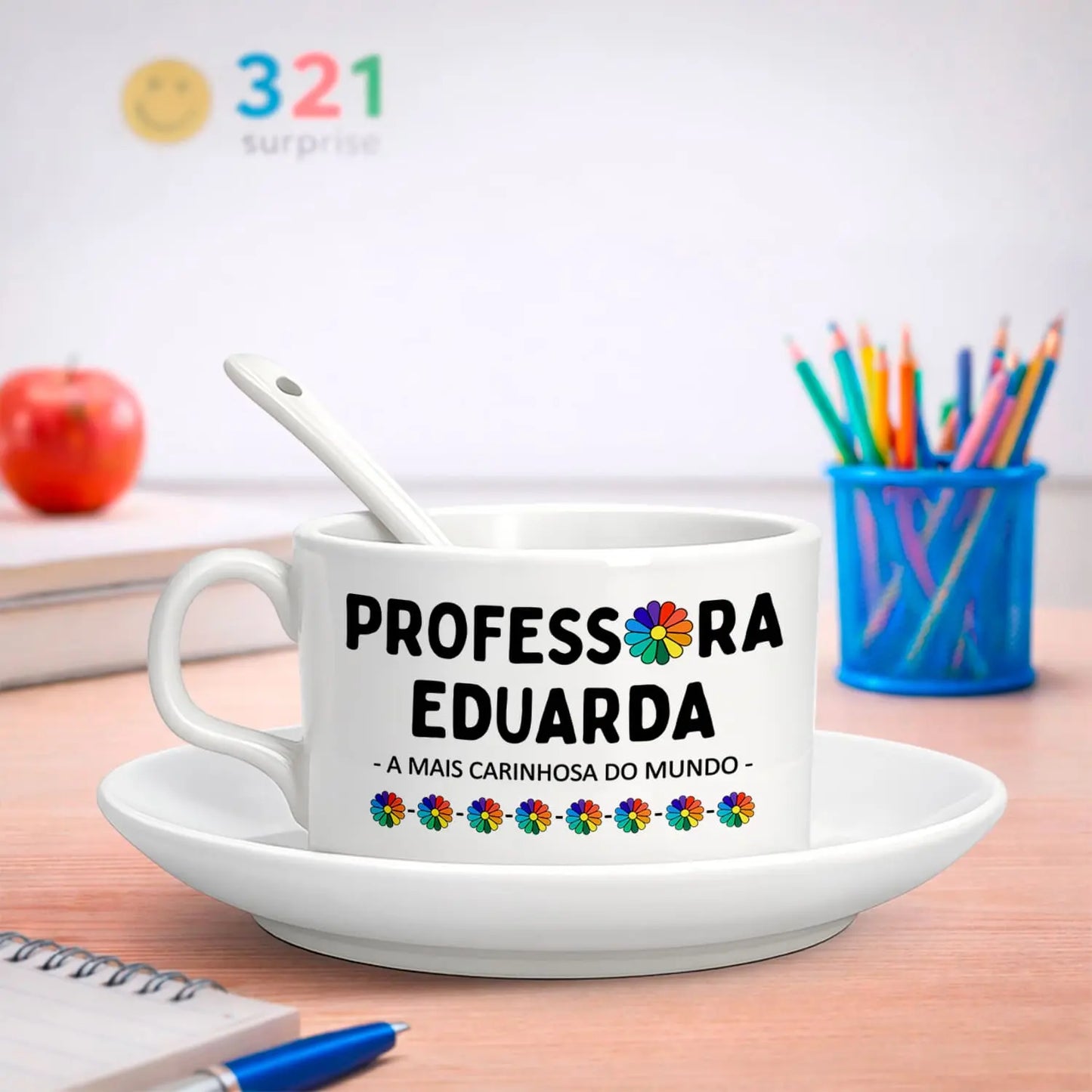 chávena professora personalizada com nome e frase
