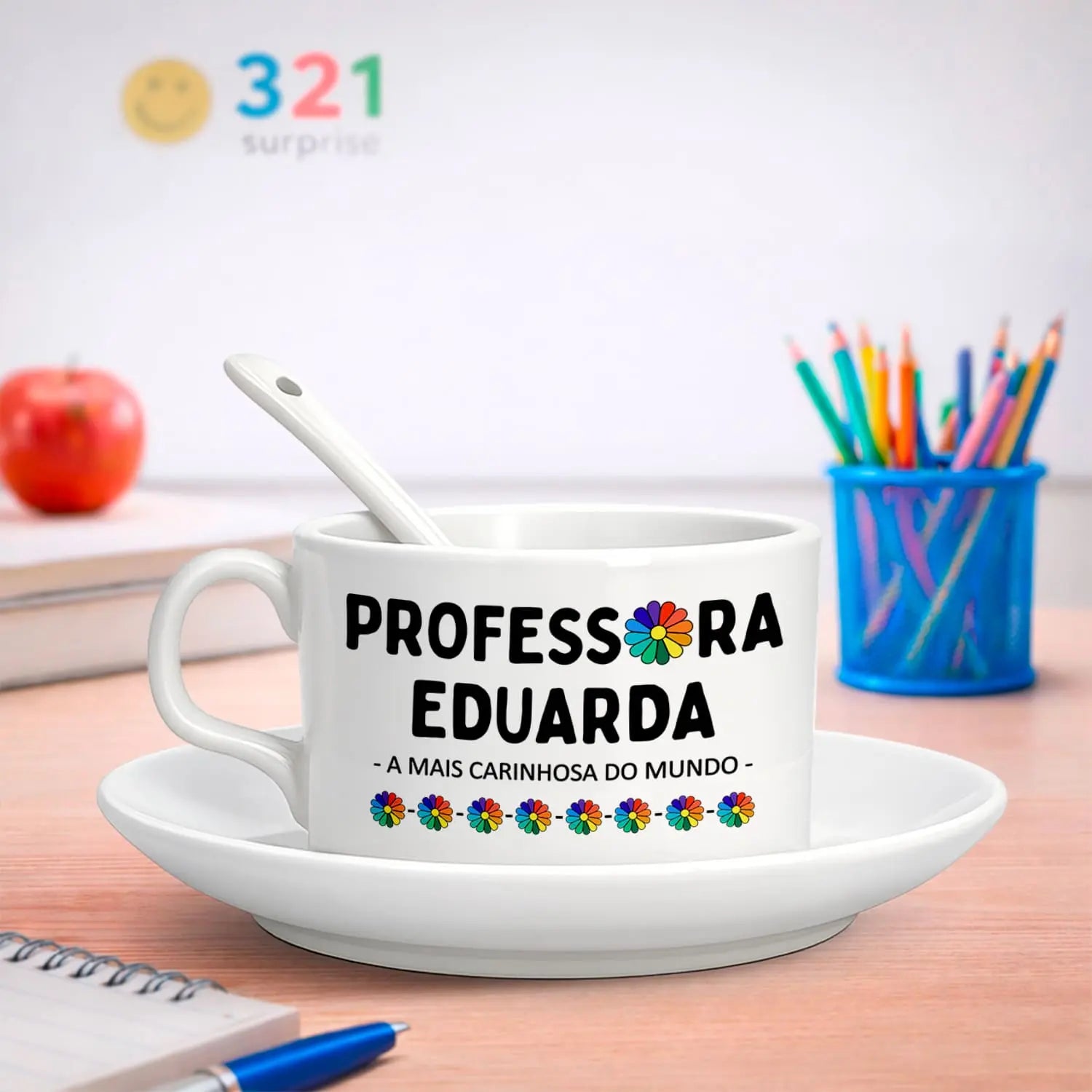 chávena professora personalizada com nome e frase